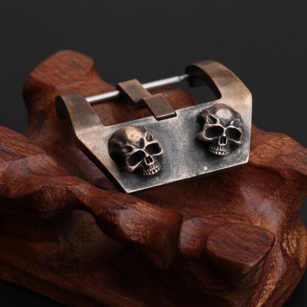 Embossed Skull Design Aged Bronze Watch Clasp - Image 2