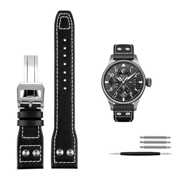 Genuine Leather Rivets Watchband For Big Pilot Watch - Image 6