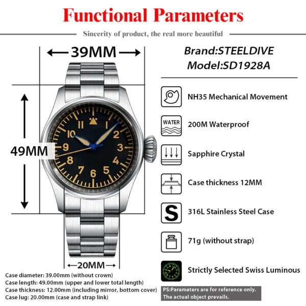 Steeldive SD1928A Retro Army Pilot Watch - Image 3