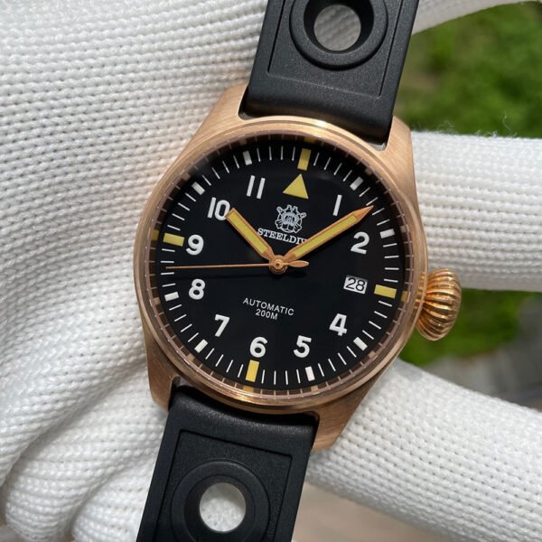 Steeldive SD1928S Bronze Pilot Watch - Onion Crown - Image 8