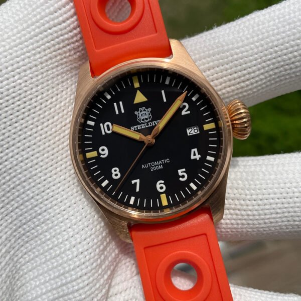 Steeldive SD1928S Bronze Pilot Watch - Onion Crown - Image 2