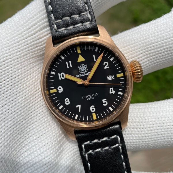 Steeldive SD1928S Bronze Pilot Watch - Onion Crown - Image 3