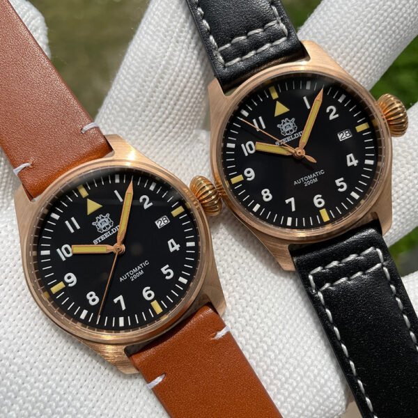 Steeldive SD1928S Bronze Pilot Watch - Onion Crown - Image 6
