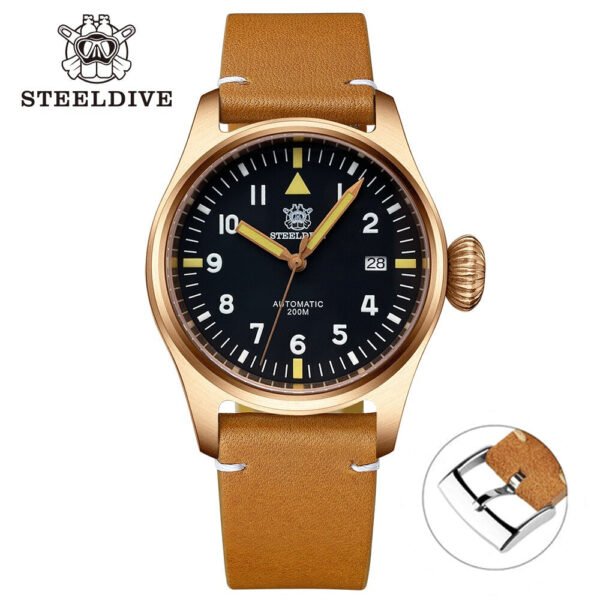 Steeldive SD1928S Bronze Pilot Watch - Onion Crown - Image 13