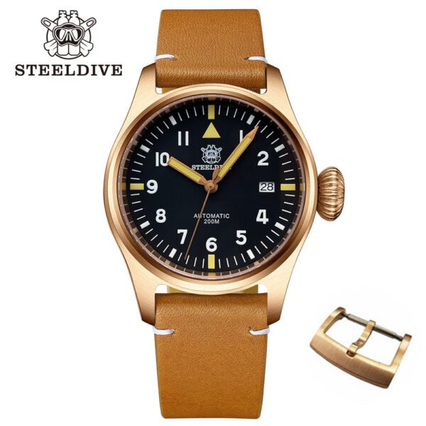 Steeldive SD1928S Bronze Pilot Watch - Onion Crown - Image 14