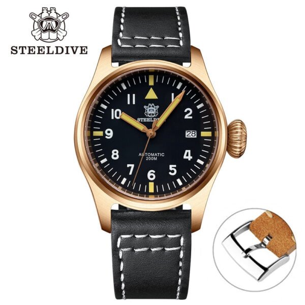 Steeldive SD1928S Bronze Pilot Watch - Onion Crown - Image 17