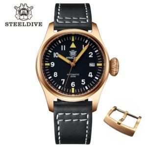 Steeldive SD1928S Bronze Pilot Watch - Onion Crown