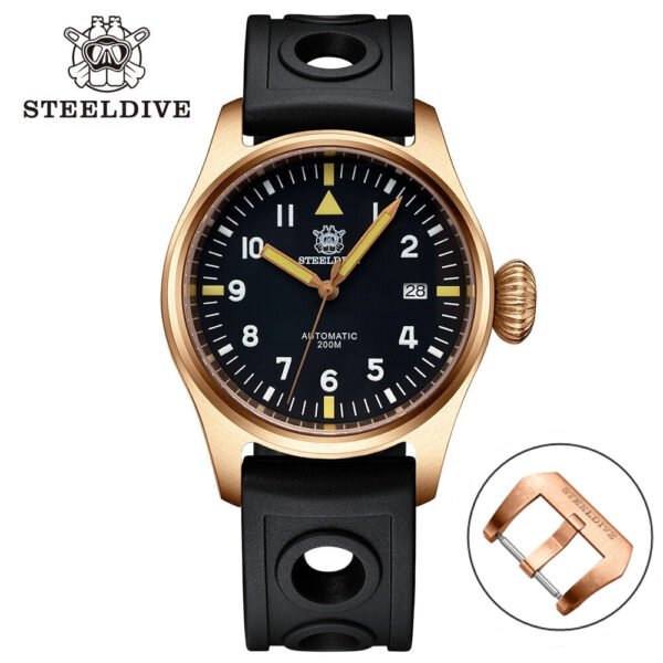 Steeldive SD1928S Bronze Pilot Watch - Onion Crown - Image 21