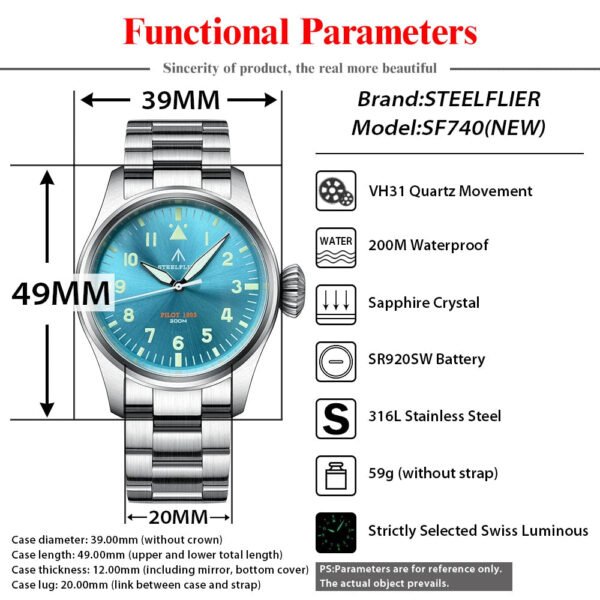 Steelflier 39mm VH31 Quartz Pilot Watch SF740 - Image 17